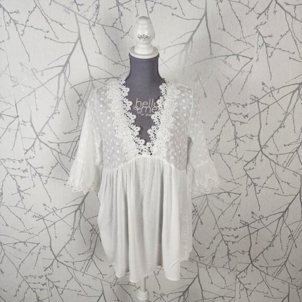 Maison Mascallier White Sheer Eyelet Babydoll Tunic